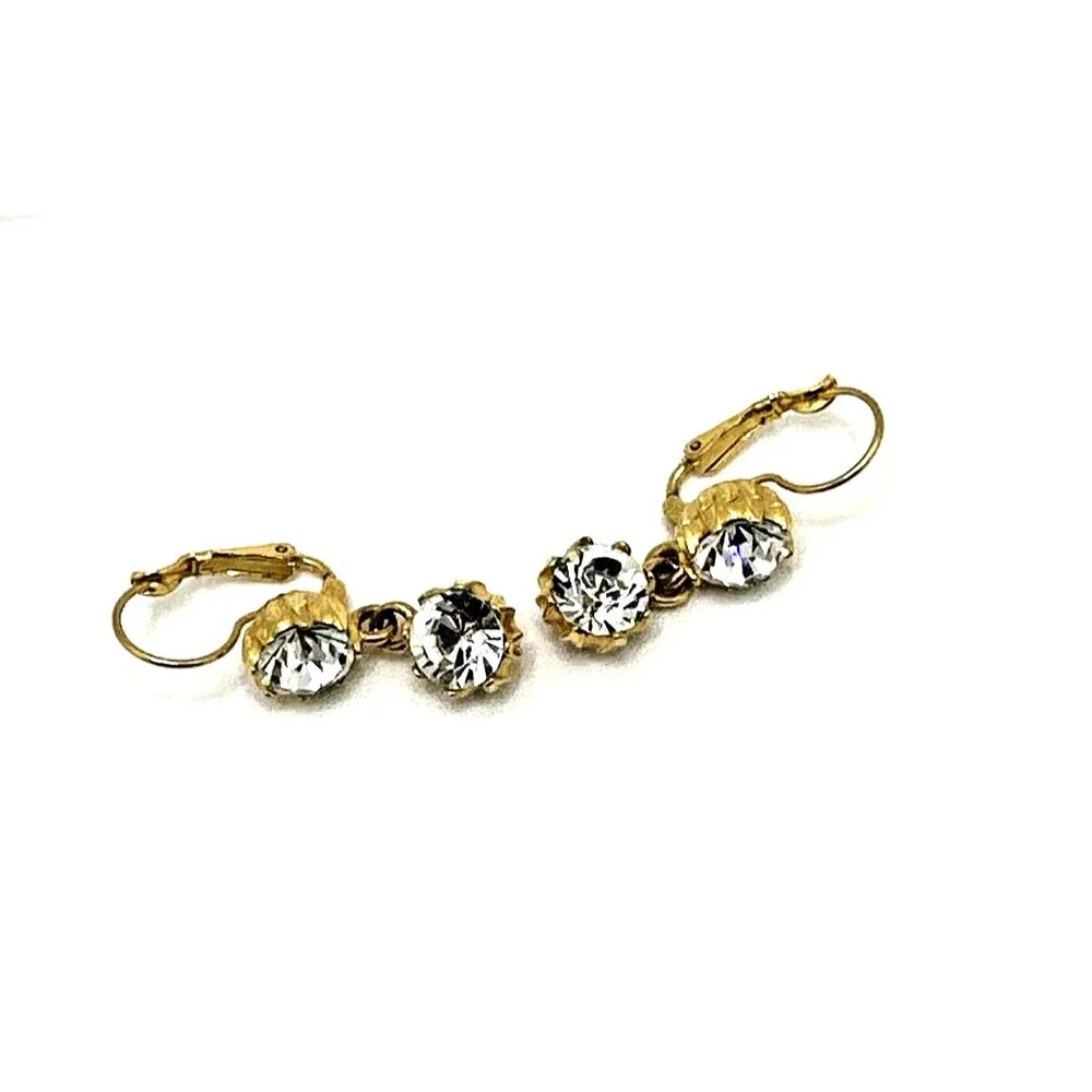 Vintage Bijoux Tempo Crystal Rhinestone Dangle Earrings Gold Tone Pierced 1.5”